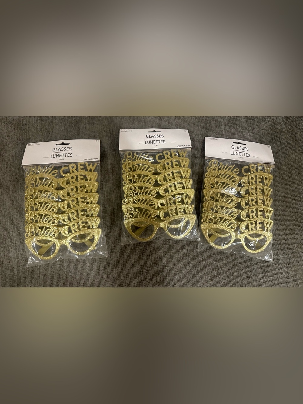 3 new packs of Bride Crew Gold Glitter Party Glasses